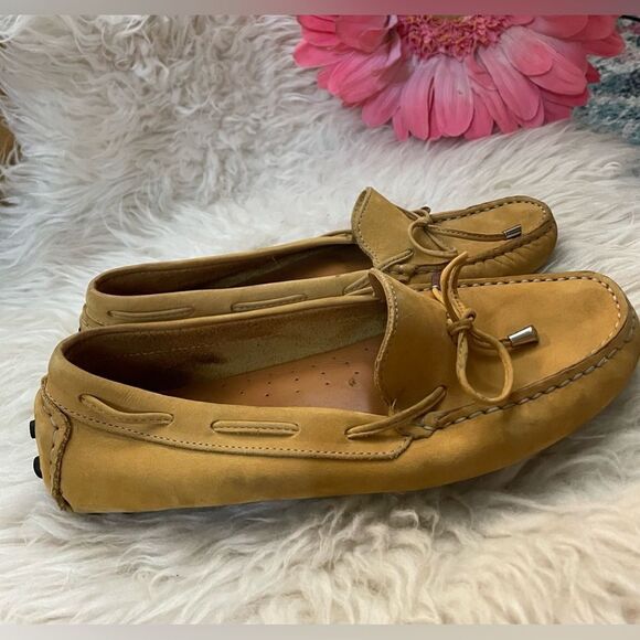 Mercanti Fiorentini Gold Suede Leather Driver Loafers Flats Size 8 M - Picture 3 of 8